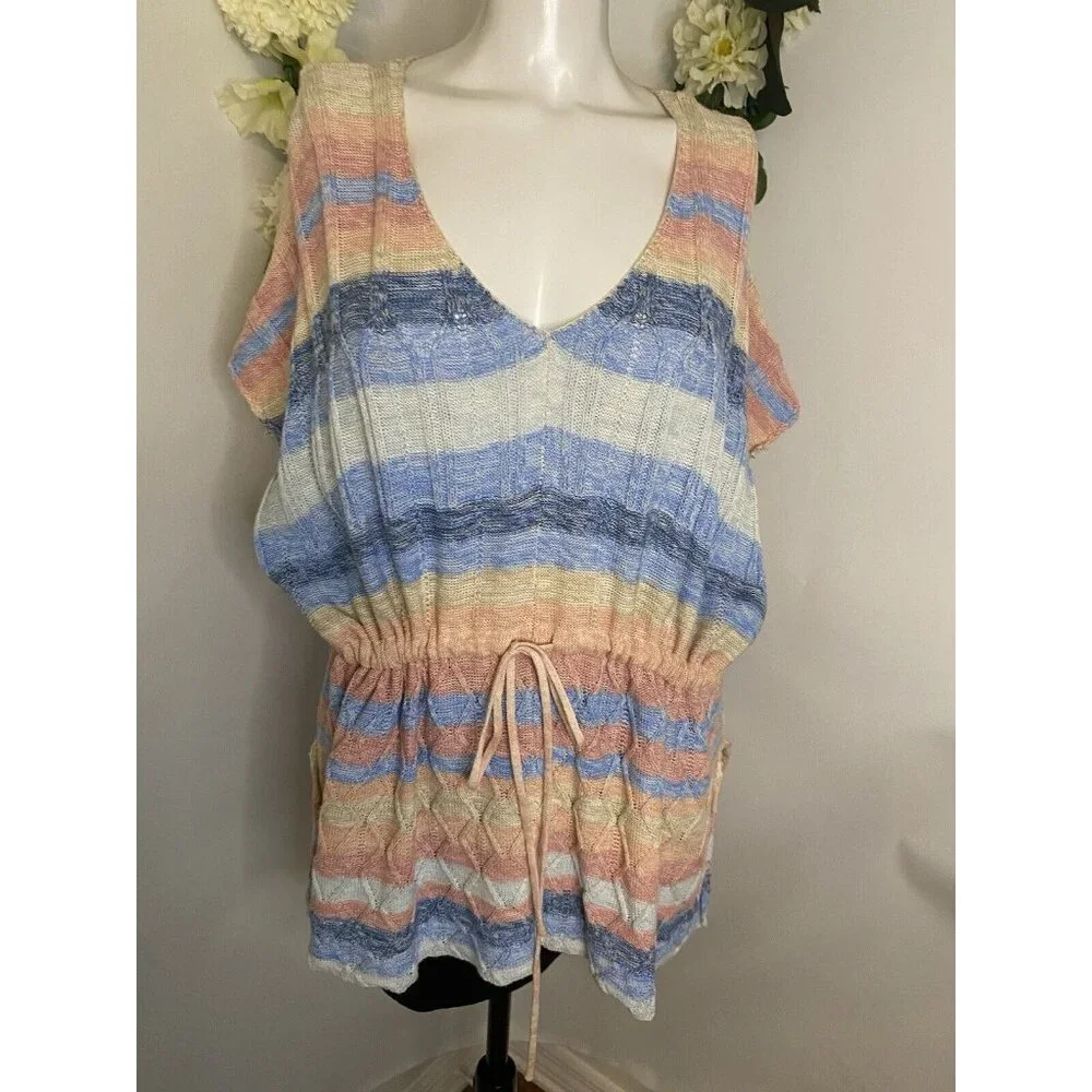 Ethyl Women's Pullover Sweater Pastel Colors Short Sleeve M Drawstring Waist New